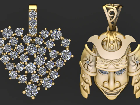 Diamond Cluster Heart Pendant Collection 3D Print Model