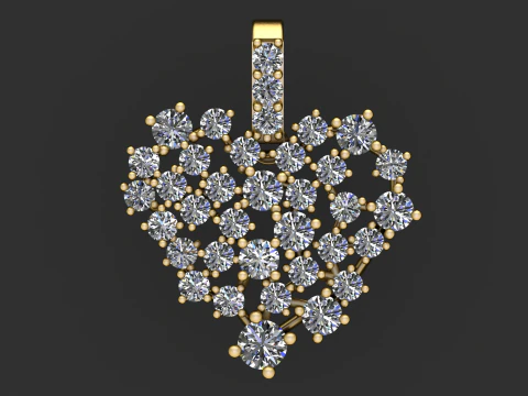 Diamond Cluster Heart Pendant Collection 3D Print Model