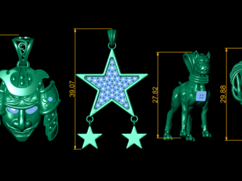 Coleção de pingente de coração com conjunto de diamantes Modelo de Impressão 3D