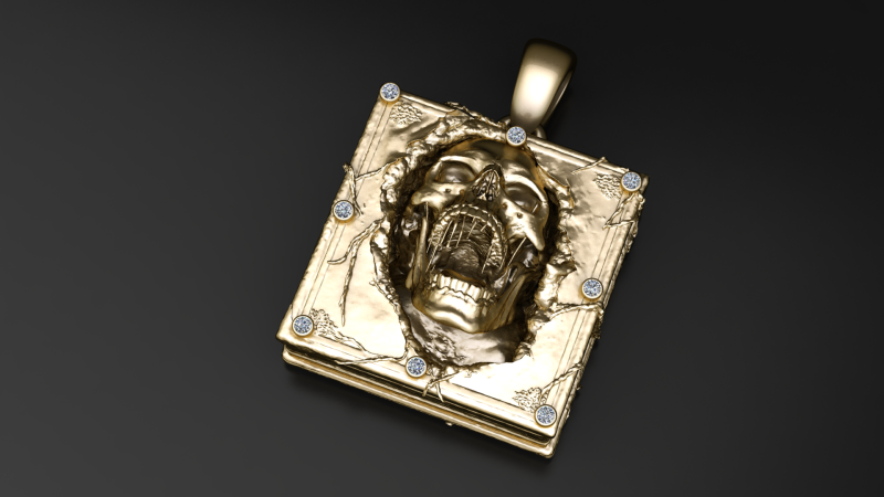 呪われたグリモワール スカル ペンダント 3Dプリントモデル .c4d .max .obj .3ds .fbx .stl .blend 