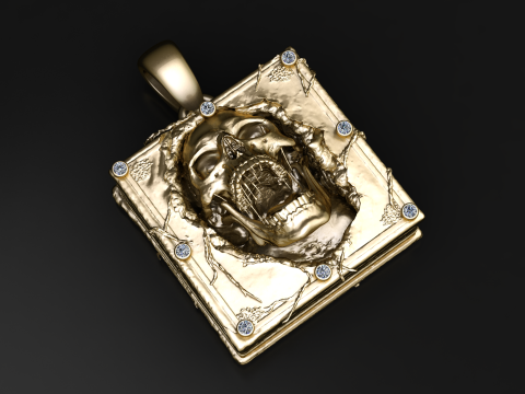 呪われたグリモワール スカル ペンダント 3Dプリントモデル