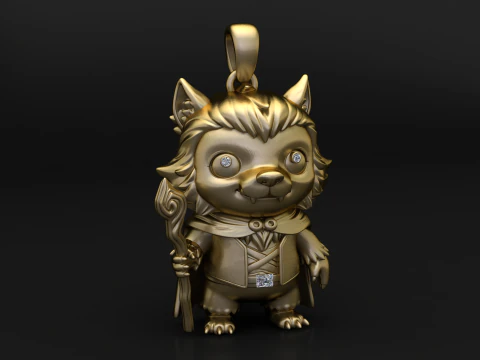 Wizard Wolf Guardian Pendant 3D Print Model