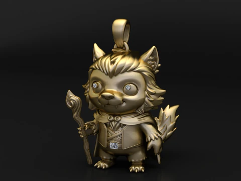 Wizard Wolf Guardian Pendant 3D Print Model