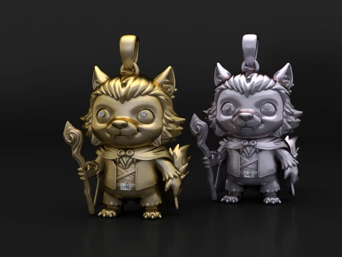 Wizard Wolf Guardian Pendant 3D Print Model