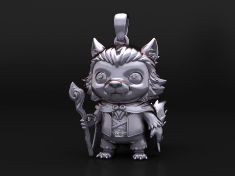 Wizard Wolf Guardian Pendant 3D Print Model