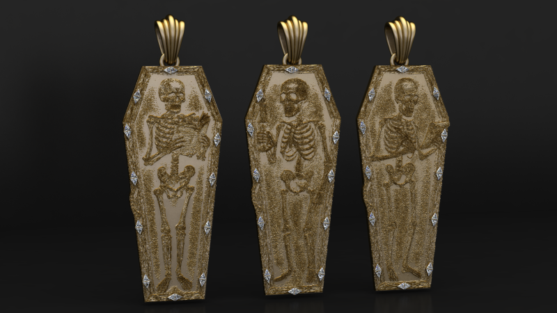 Coffin Relic Skeleton Pendant Trio 3D Printable Jewelry Collection 3D Print Model .c4d .max .obj .3ds .fbx .stl .blend 