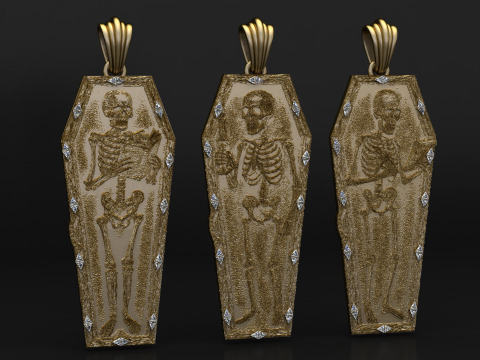 Труна Реліквія Скелет Кулон Тріо 3D Колекція ювелірних виробів для друку 3D Принт Модель