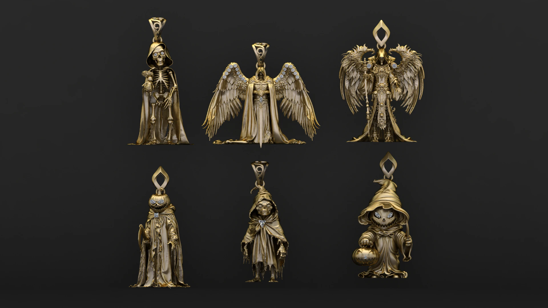 Golden Reaper Cloaked Skeleton Pendant 3D Printable Model 3D Print Model .c4d .max .obj .3ds .fbx .stl .blend