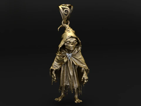Golden Reaper Cloaked Skeleton Pendant 3D Printable Model 3D Print Model