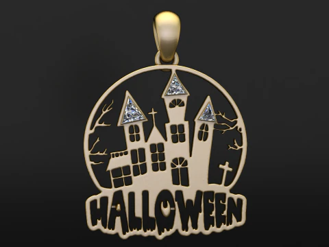 Haunted Castle Halloween Pendant 3D Printable Model 3D Print Model