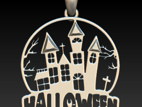 हॉन्टेड कैसल हैलोवीन पेंडेंट 3डी प्रिंट करने योग्य मॉडल 3D प्रिंट मॉडल