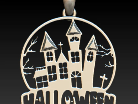 Haunted Castle Halloween Pendant 3D Printable Model 3D Print Model