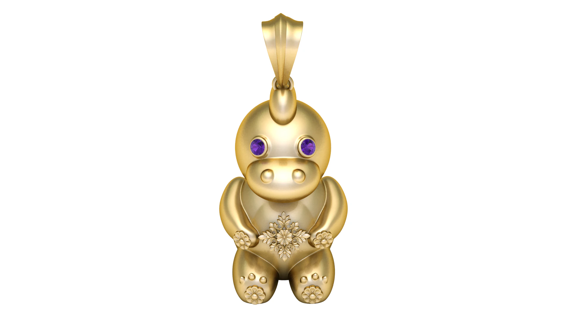 Cute Golden Hippo Pendant 3D Print Model .c4d .max .obj .3ds .fbx .stl .blend 