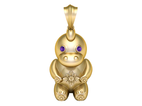 かわいい金色のカバペンダント 3Dプリントモデル