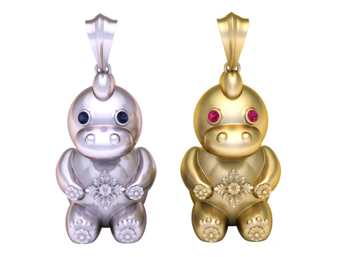 Cute Golden Hippo Pendant 3D Print Model