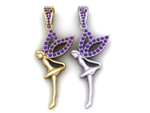 Diamond Fairy Silhouette Pendant 3D Print Model