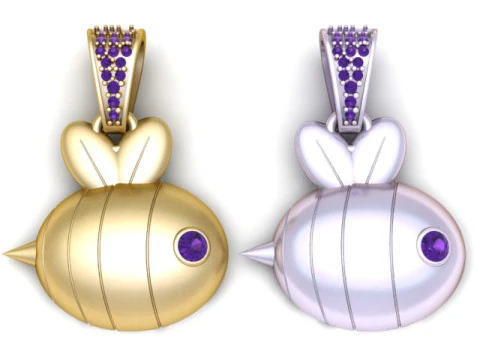Cute Diamond Bee Pendant 3D Print Model