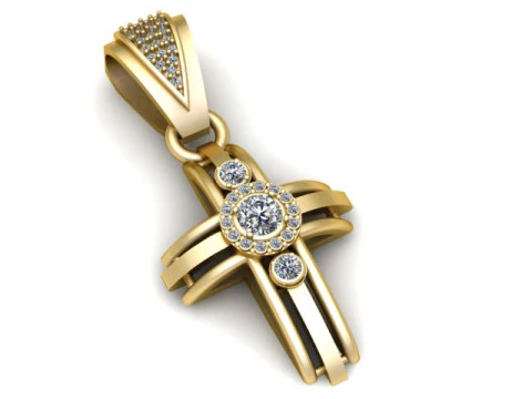 Diamond Halo Cross Pendant 3D Print Model
