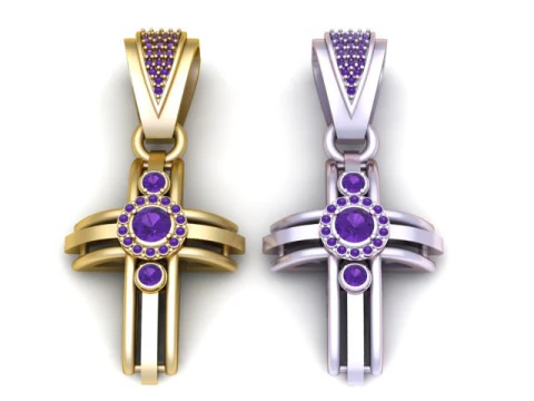 Diamond Halo Cross Pendant 3D Print Model