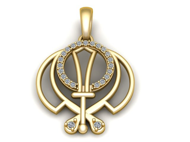 Ciondolo con simbolo Khanda con diamante Modello di stampa 3D .c4d .max .obj .3ds .fbx .stl .blend 