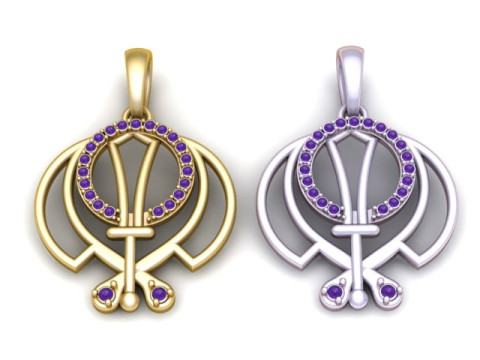 Ciondolo con simbolo Khanda con diamante Modello di stampa 3D