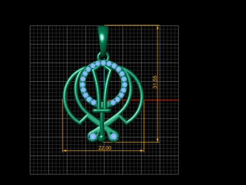 Diamond Khanda Symbol Pendant 3D Print Model