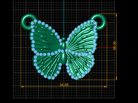 Liontin Sayap Kupu-Kupu Berlian Model Cetak 3D