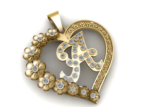 Ciondolo con iniziale cuore floreale Modello di stampa 3D