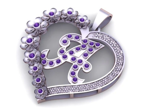 Liontin Awal Hati Bunga Model Cetak 3D