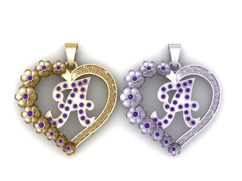 Ciondolo con iniziale cuore floreale Modello di stampa 3D