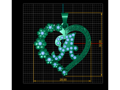 Ciondolo con iniziale cuore floreale Modello di stampa 3D