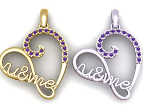 You Me Heart Pendant 3D Print Model