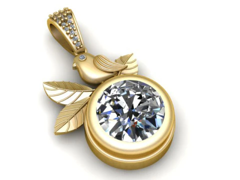 Bird Leaf Crystal Pendant 3D Printable Jewelry 3D Print Model