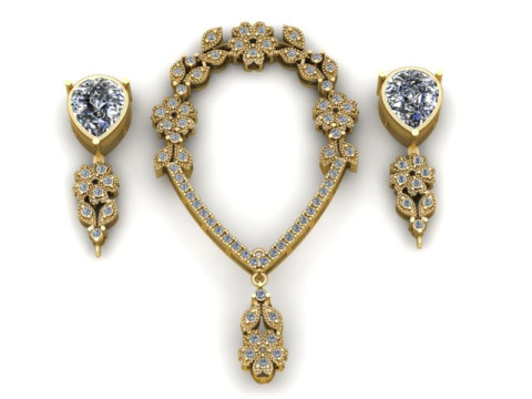 Floral Diamond Necklace Earrings Set 3D Printable Jewelry Model 3D Print Model
