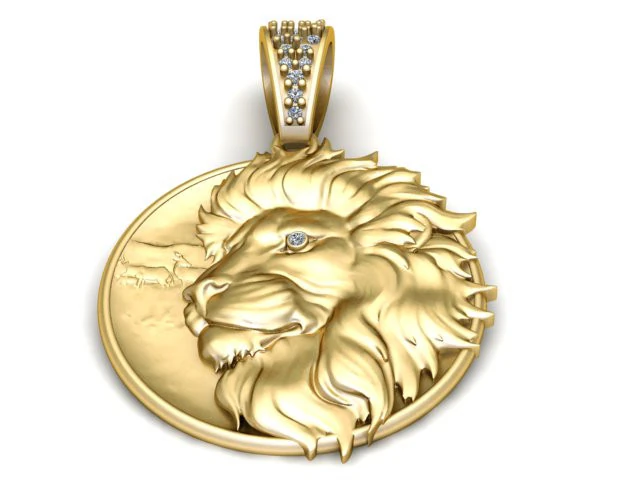 Lion Head Medallion Pendant 3D Printable Jewelry Model 3D Print Model .c4d .max .obj .3ds .fbx .stl .blend