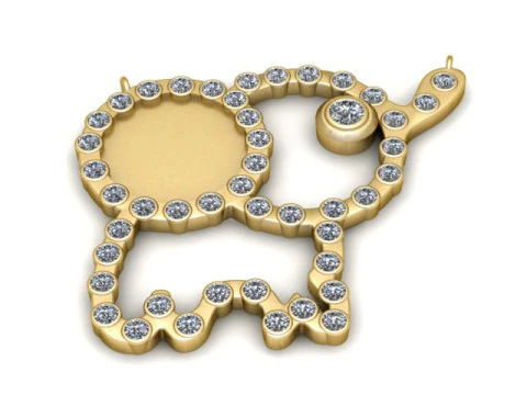 Modello di gioielleria stampabile in 3D con cornice di diamanti e ciondolo con contorno di elefante Modello di stampa 3D