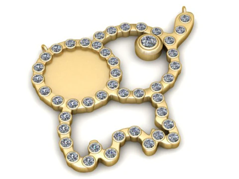 Elephant Outline Pendant Diamond Bezel 3D Printable Jewelry Model 3D Print Model