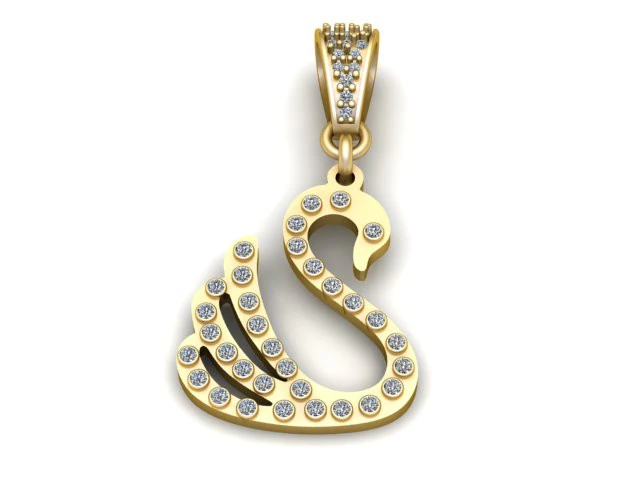 Swan Shape Diamond Pendant 3D Print Model .c4d .max .obj .3ds .fbx .stl .blend 