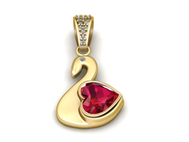 Swan Heart Gemstone Pendant 3D Print Model .c4d .max .obj .3ds .fbx .stl .blend 