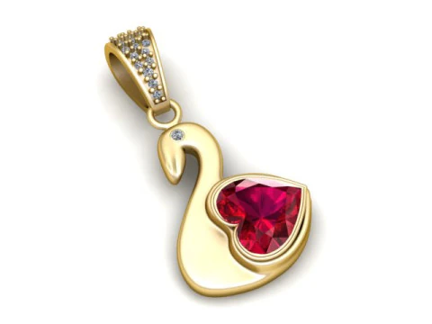Swan Heart Gemstone Pendant 3D Print Model