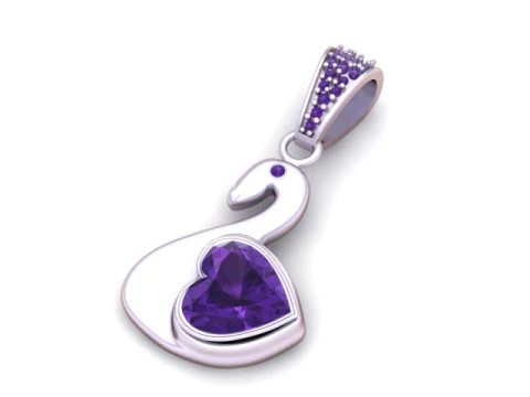 Swan Heart Gemstone Pendant 3D Print Model