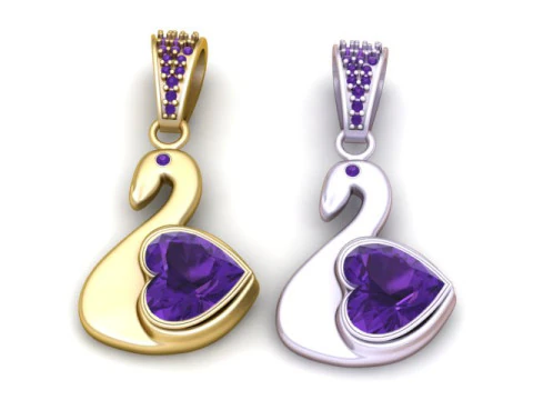 Swan Heart Gemstone Pendant 3D Print Model