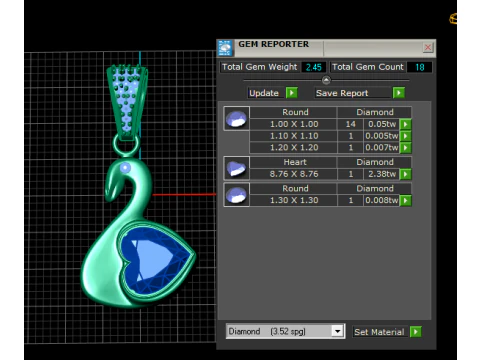 Swan Heart Gemstone Pendant 3D Print Model