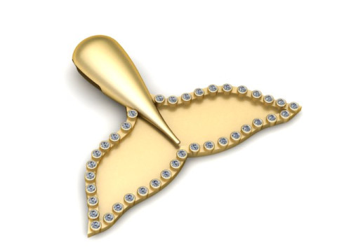 鲸尾轮廓吊坠钻石边框 3D 可打印珠宝模型 3D 打印模型