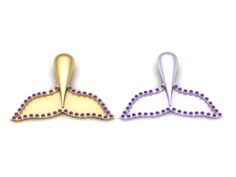 鲸尾轮廓吊坠钻石边框 3D 可打印珠宝模型 3D 打印模型