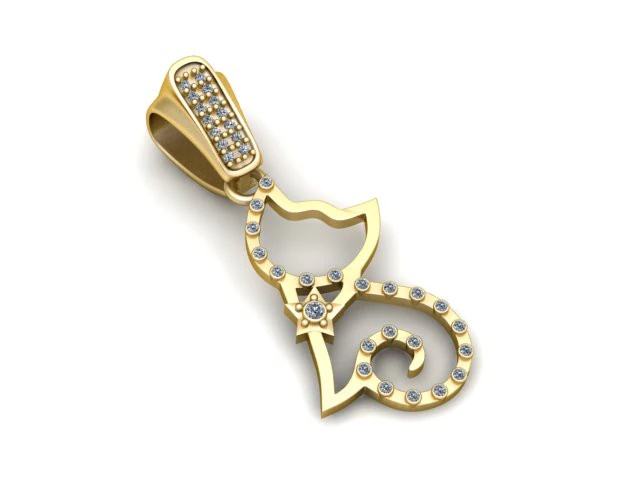Cat Outline Diamond Pendant 3D Printable Jewelry Model 3D Print Model .c4d .max .obj .3ds .fbx .stl .blend