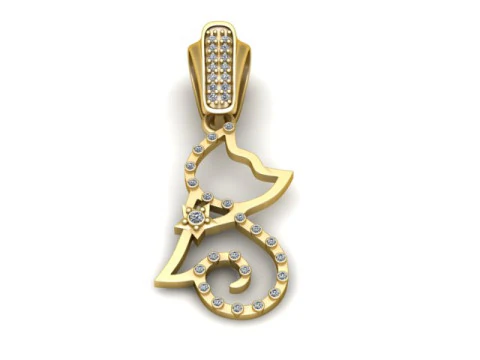 Cat Outline Diamond Pendant 3D Printable Jewelry Model 3D Print Model