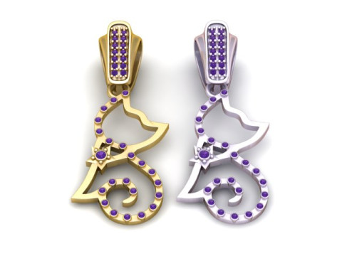 Cat Outline Diamond Pendant 3D Printable Jewelry Model 3D Print Model