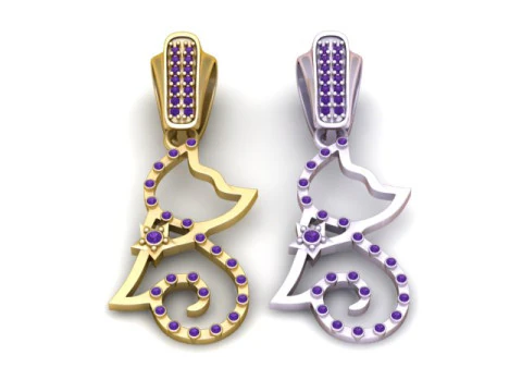 Cat Outline Diamond Pendant 3D Printable Jewelry Model 3D Print Model