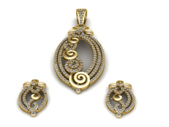 Lüks Spiral Kolye Küpe Seti Pırlanta 3D Yazdırılabilir Takı Modeli 3D Baskı Modeli .c4d .max .obj .3ds .fbx .stl .blend 